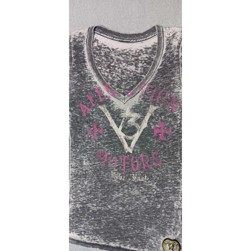 Affliction Motors Short Sleeve Burnout Shirt Womens Size Small Heather Gray Grey - Picture 4 of 13
